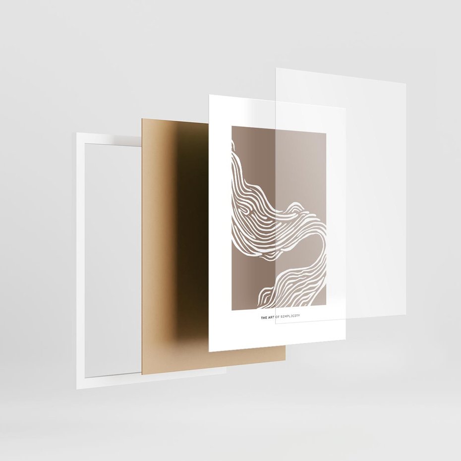 Plakat w ramie 30x40 - Harmonijne Granice - sztuka minimalizmu, biała rycina - rama biała