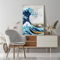 Obraz w ramie 50x70 - Wzburzone Morze - wielka fala w kaganawie, Hokusai - rama drewno
