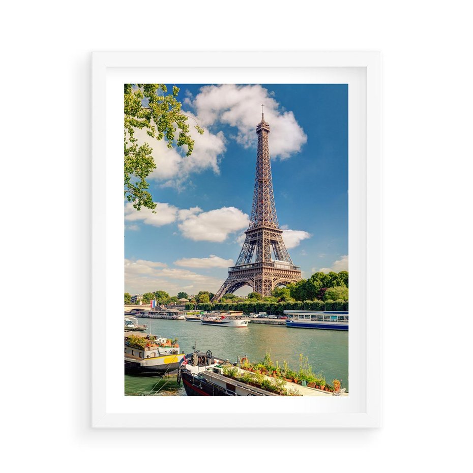 Plakat w ramie 50x70 - Paryżska ikona Francji - wieża Eiffla, Paryż - rama biała