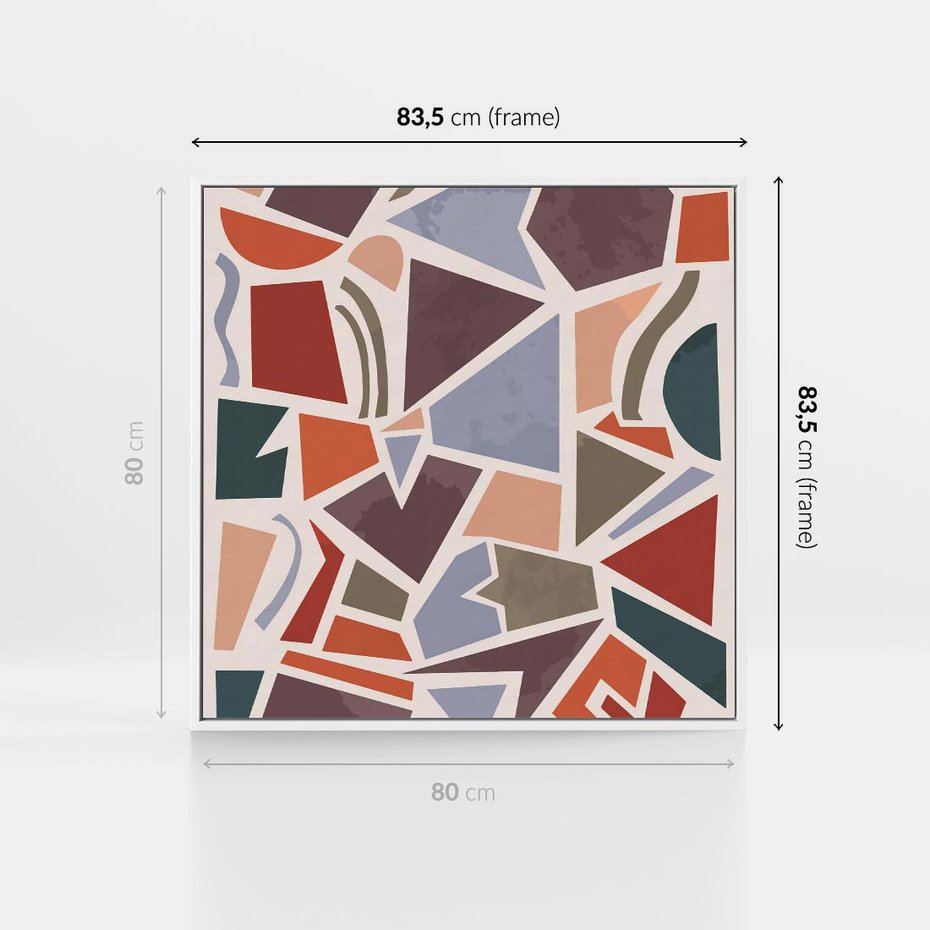 Obraz w ramie 80x80 - Intrygujące Rozbicie - gemoetryczne kształty, mozaika - rama biała
