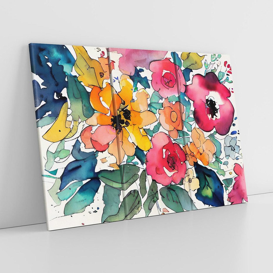 Obraz na płótnie 120x80 - Kwiatowy Impuls Kolorów - abstrakcyjne kolorowe kwiaty, szkic