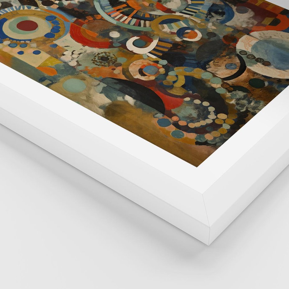 Plakat w ramie 50x70 - Podróżne Wizje Aberracji - abstrakcyjny obraz, mnogość kolorów - rama biała