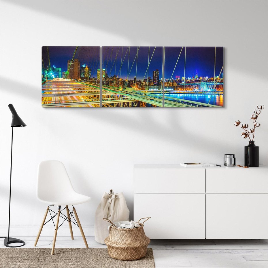 Obraz na płótnie 90x30 - Most w USA - Światła i samochody - most, USA