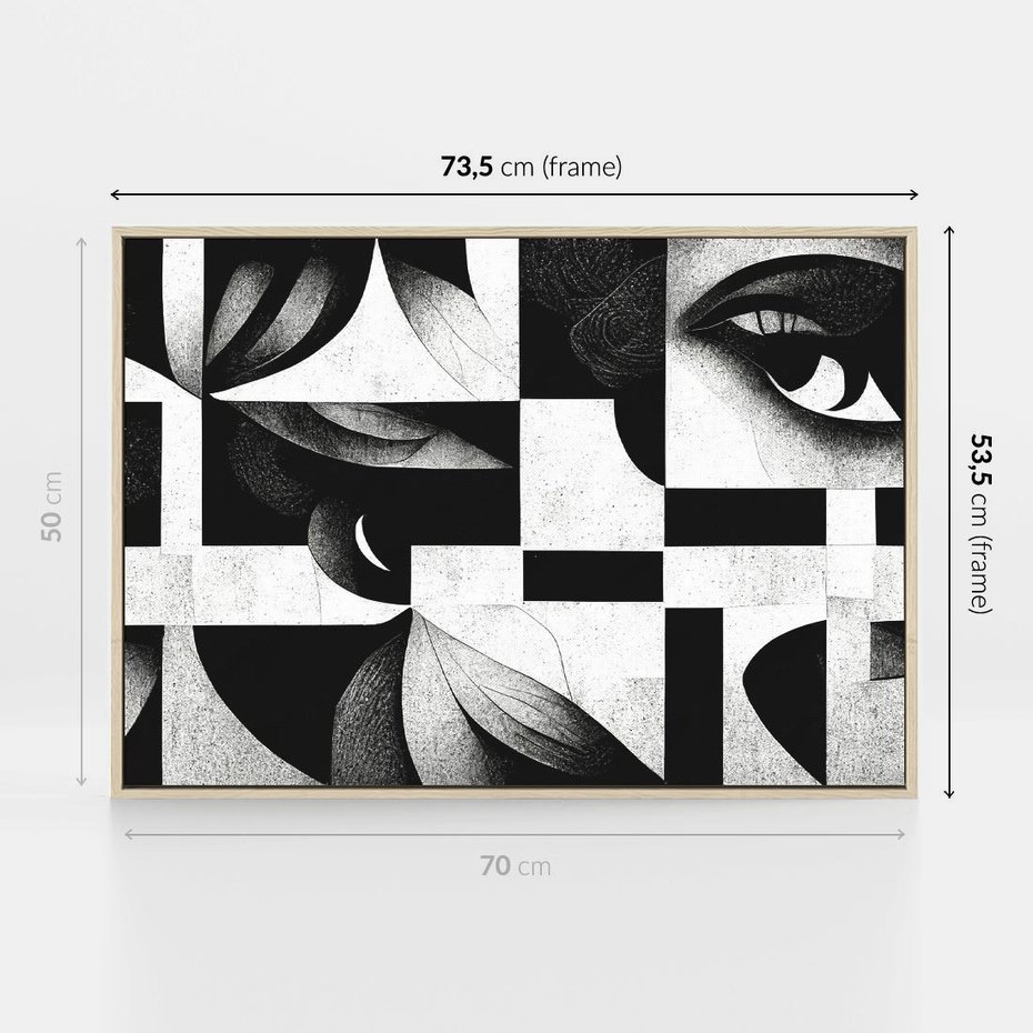 Obraz w ramie 70x50 - Harmonia świateł i cieni - abstrakcja czarno biała, geometria - rama drewno