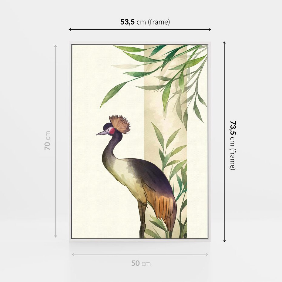 Obraz w ramie 50x70 - Kwiatowa Ekspresja - japońska sztuka, ptak - rama biała