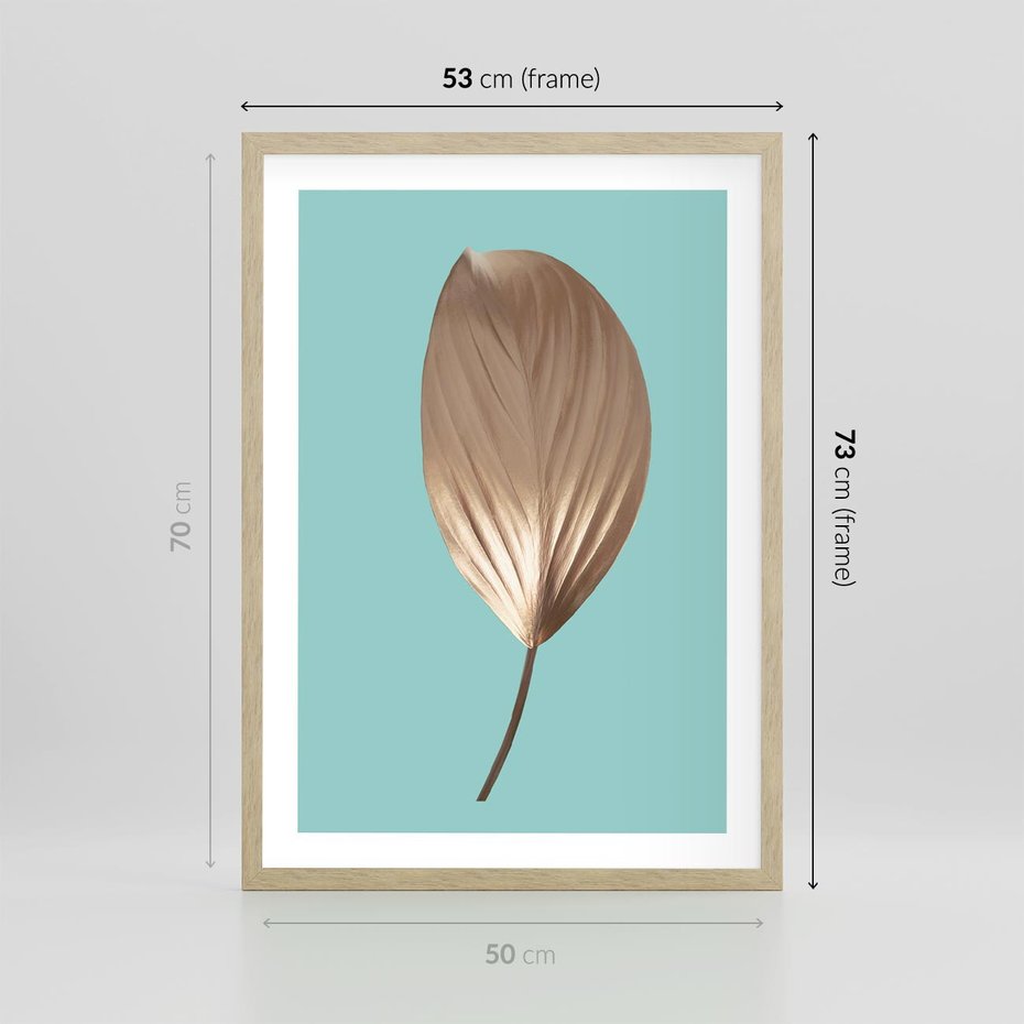 Plakat w ramie 50x70 - Delikatna Harmonia - złote, liście - rama drewno