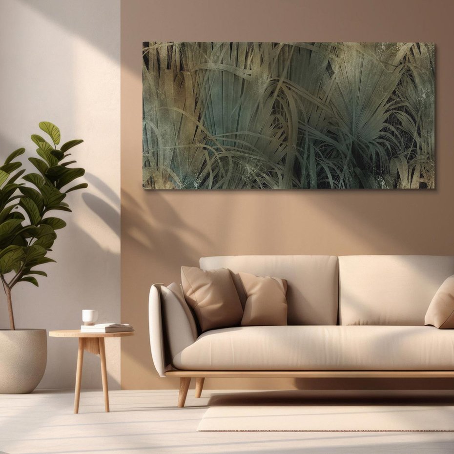 Obraz na płótnie 120x60 - Światło w mroku duszy - liście traw, mroczny klimat