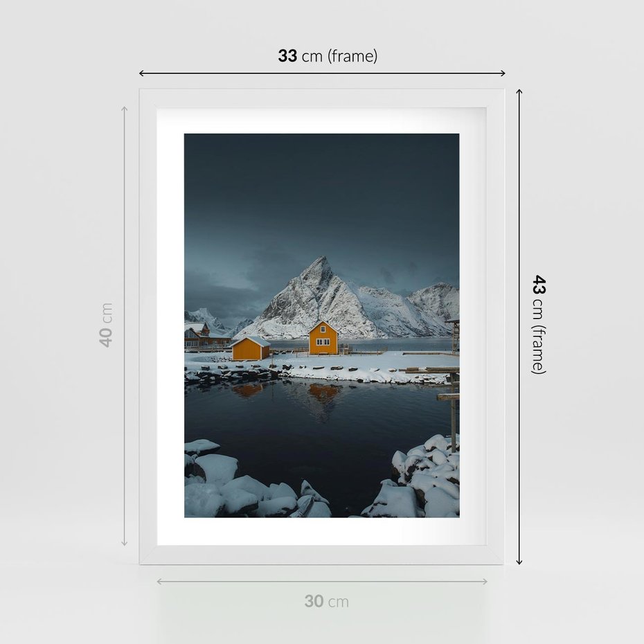 Plakat w ramie 30x40 - Minimalizm i Urok Natury - skandynawskie, domki - rama biała