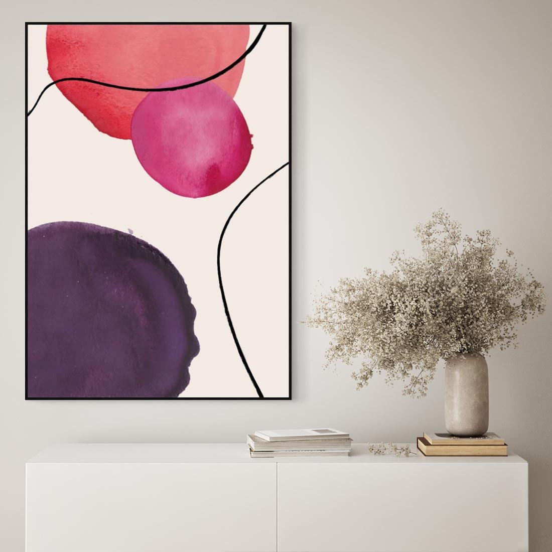 Obraz w ramie 70x100 - Kolorowe Impresje - abstrakcyjne akwarelowe plamy, nieregularne linie - rama czarna