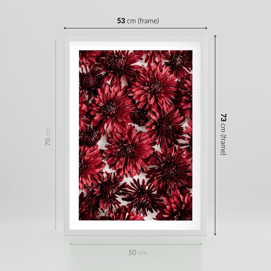 Plakat w ramie 50x70 - Energia Kwiatów - czerwone kwiaty, kompozycja - rama biała