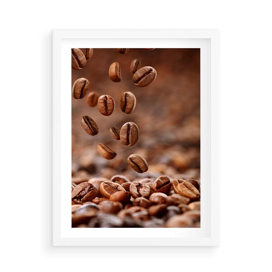 Plakat w ramie 50x70 - Kawiarniana atmosfera kawy - kawa, kawiarnia - rama biała