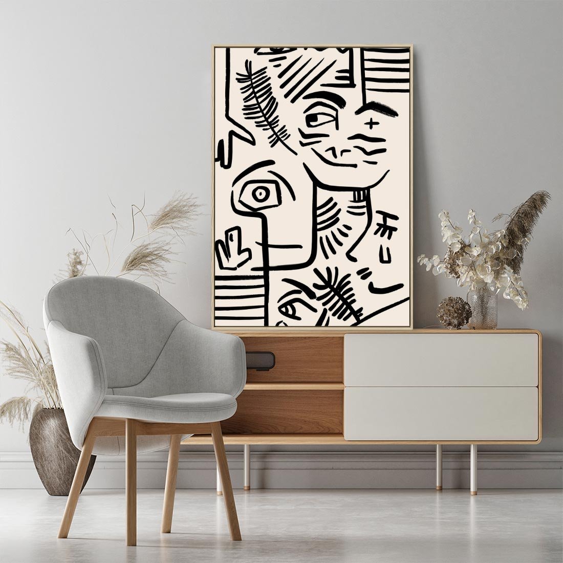 Obraz w ramie 80x120 - Ekspresyjne Odbicia Współczesności - abstrakcyjna grafika, minimalizm - rama drewno