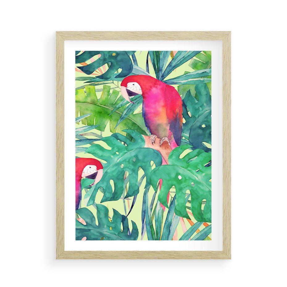 Plakat w ramie 50x70 - Egzotyczna Przygoda - tropikalne, liście - rama drewno