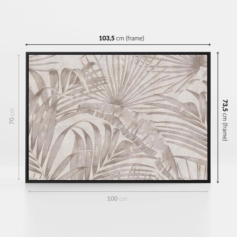 Obraz w ramie 100x70 - Odsłonięte liściowe wspomnienia - monochromatyczne, kolory sepii - rama czarna