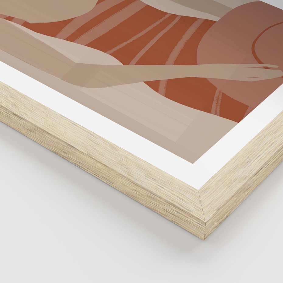 Plakat w ramie 40x50 - Kobiece Retro - minimalistyczny boho plakat, retro kobieta w stroju kąpielowym - rama drewno