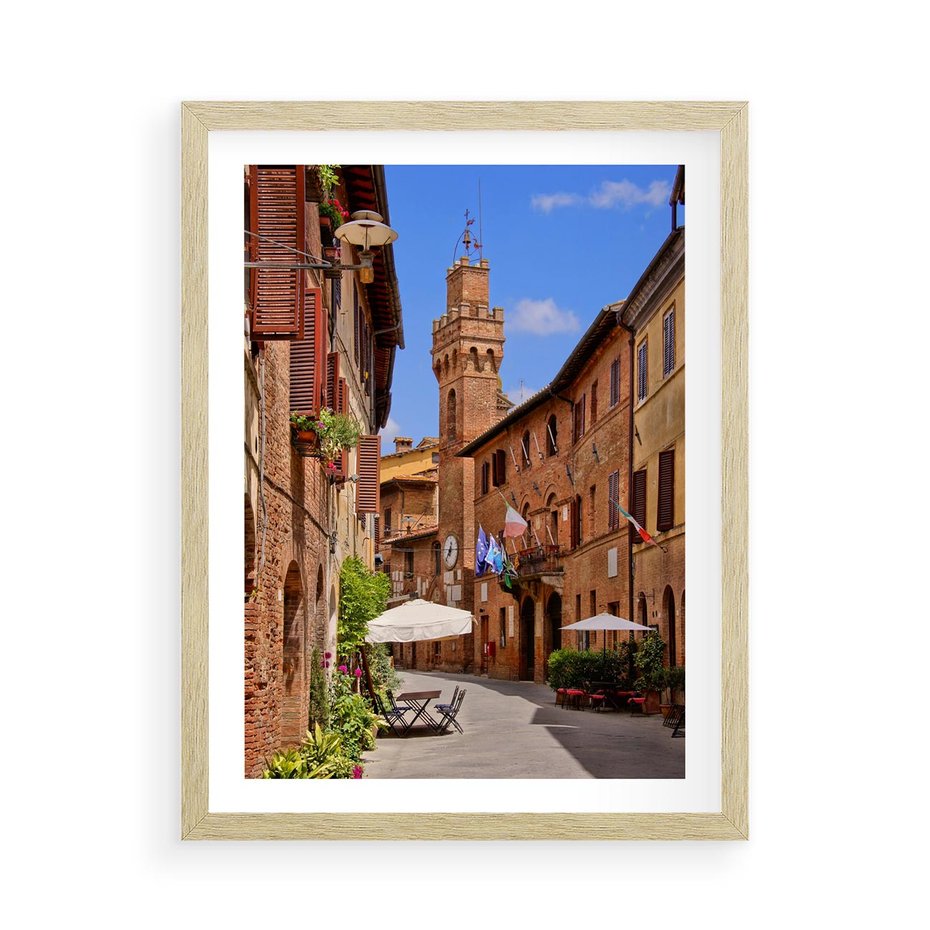Plakat w ramie 50x70 - Urok włoskich uliczek - włoskie, uliczki - rama drewno