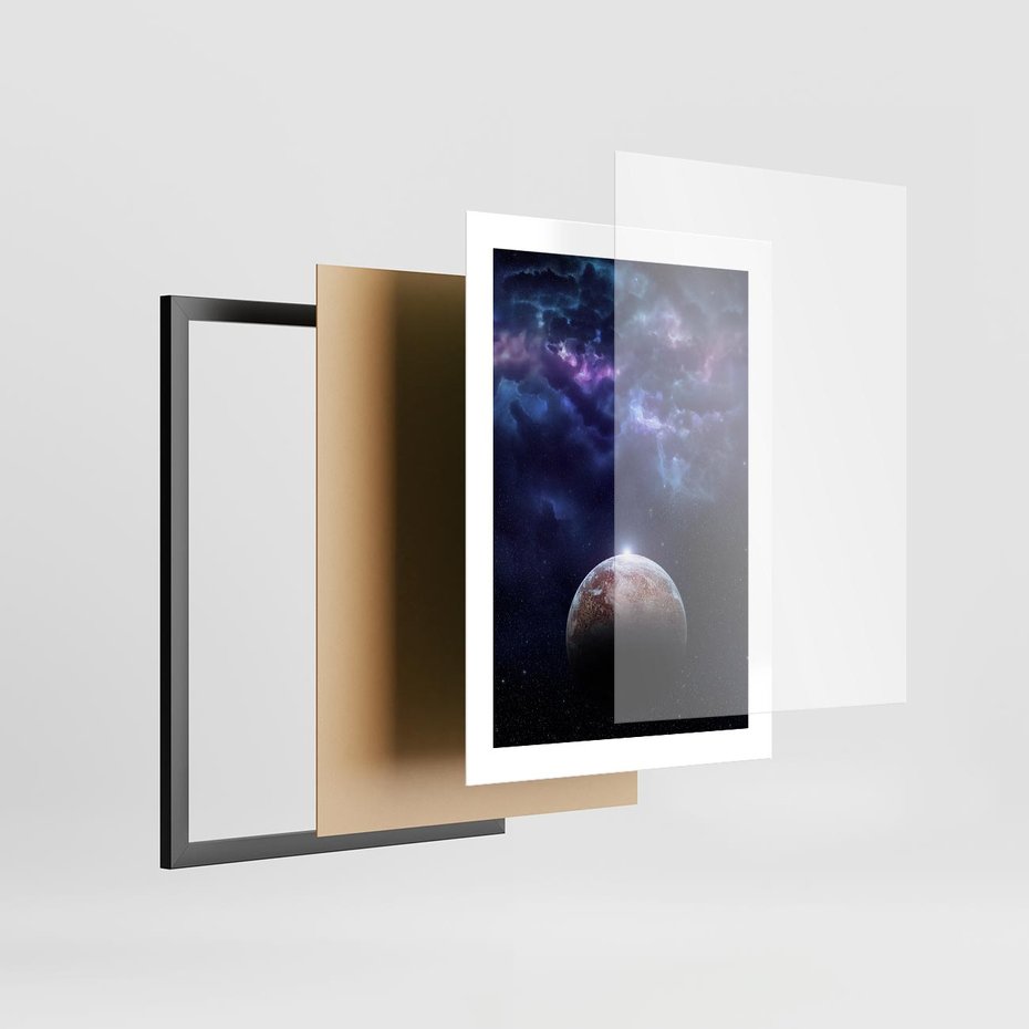 Plakat w ramie 30x40 - Kosmos - Ziemia i Księżyc - kosmos, ziemia - rama czarna