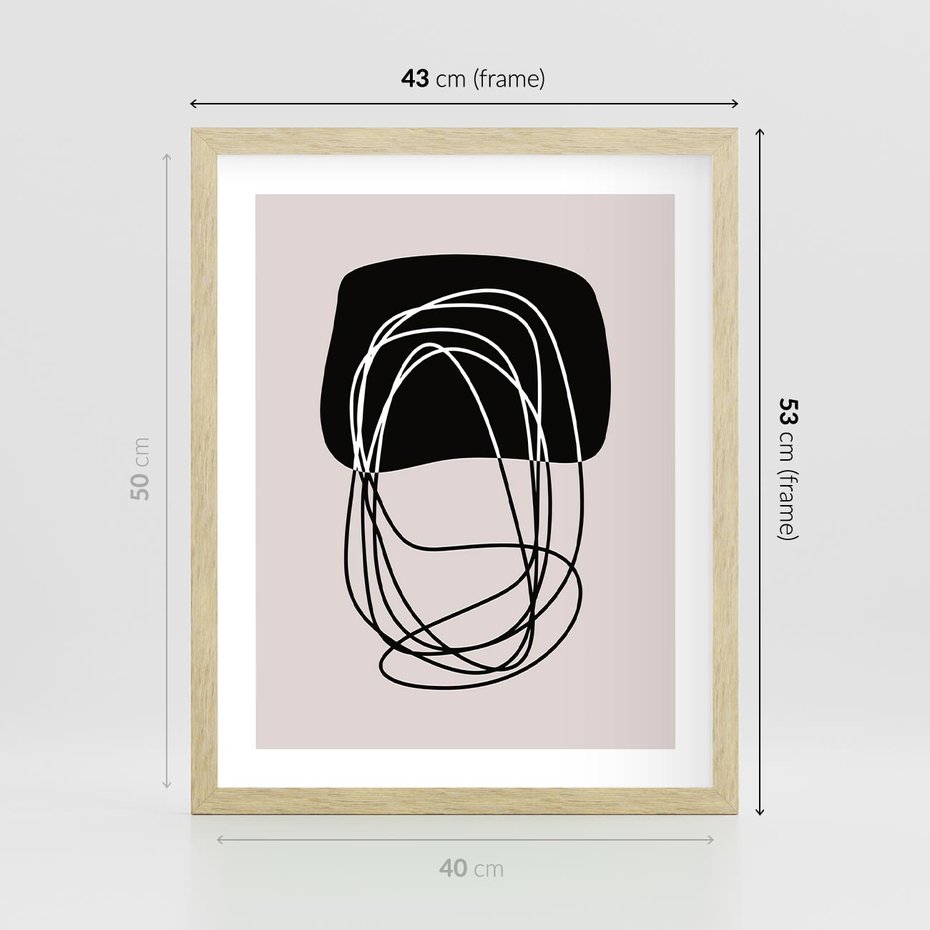 Plakat w ramie 40x50 - Strukturalne Kontrasty - abstrakcyjne szkicowane linie, minimalizm - rama drewno