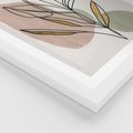 Plakat w ramie 50x70 - Impulsy Subtelnej Harmonii - abstrakcyjny obraz boho, liście - rama biała