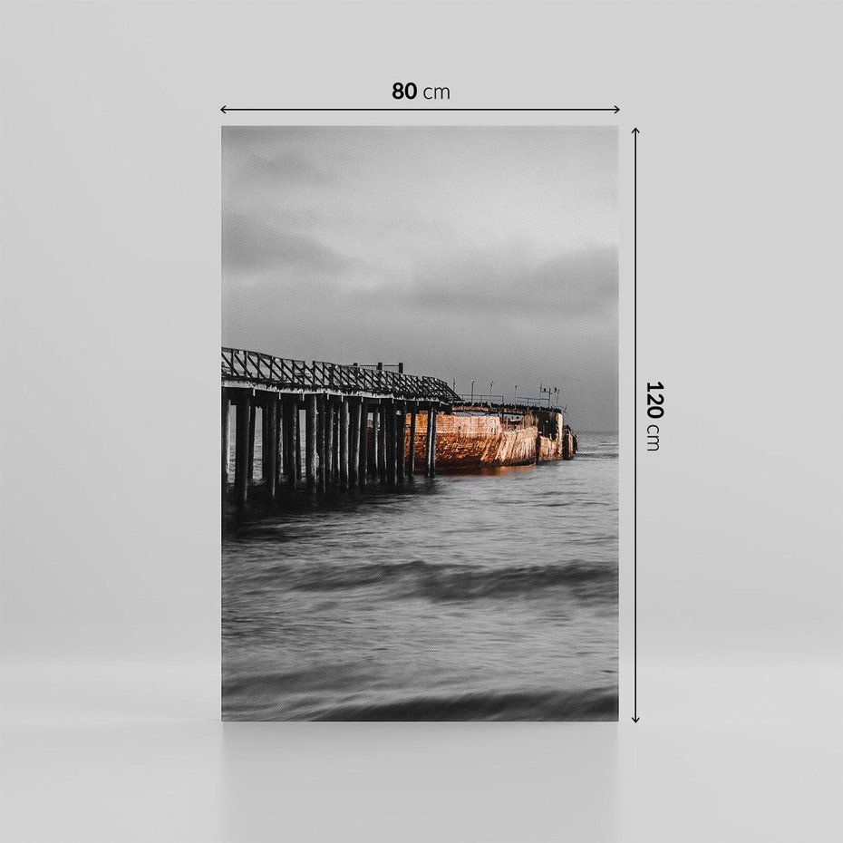 Obraz na płótnie 80x120 - Molo i wrak statku na plaży - molo, wrak