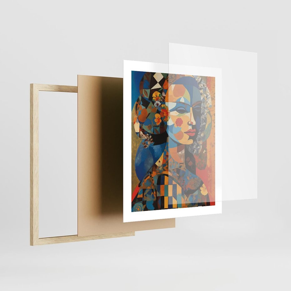 Plakat w ramie 40x50 - Impresje Cichego Szeptu - abstrakcyjny obraz, portret kobiety - rama drewno