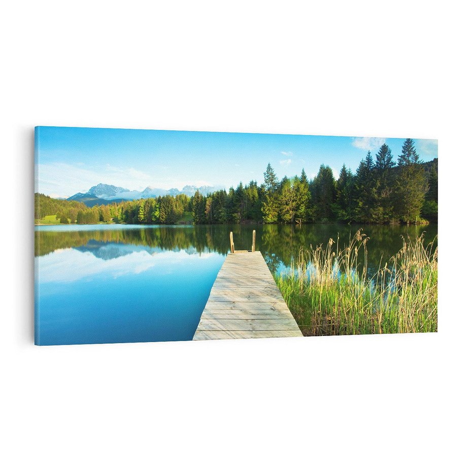 Obraz na płótnie 120x60 - Jezioro w lesie: Ucieczka do natury - jezioro, las
