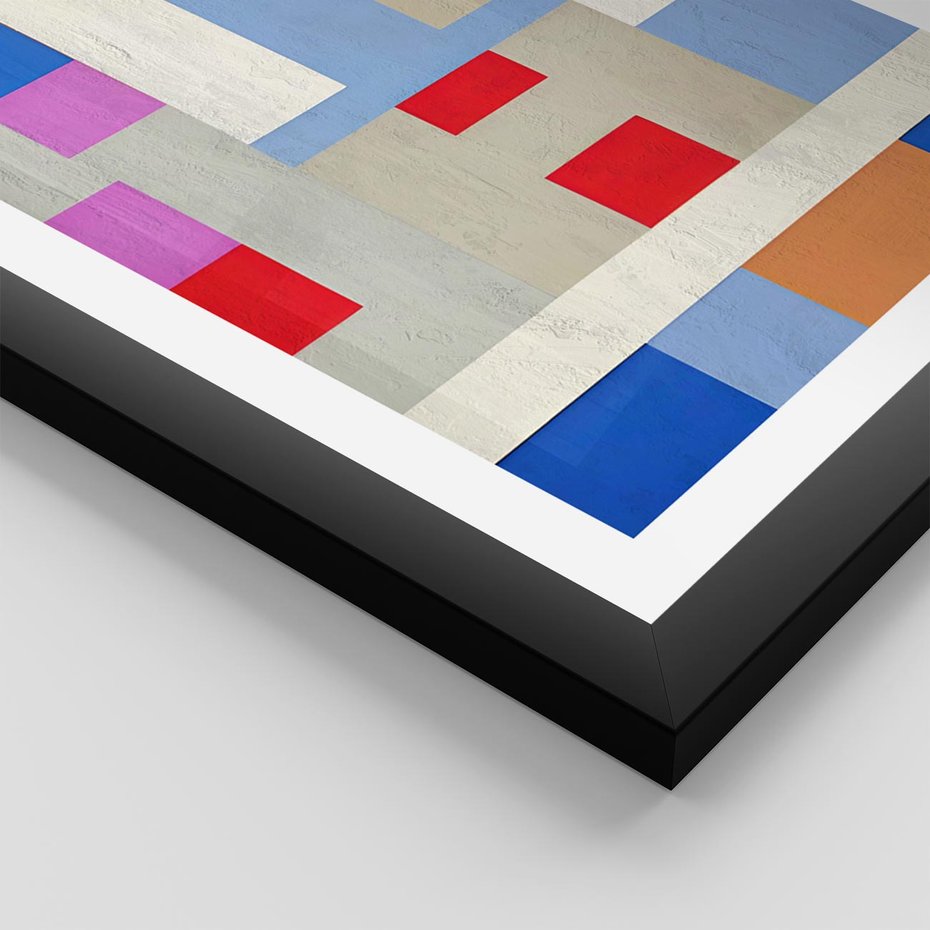 Plakat w ramie 30x40 - Bezczasowe Przenikanie Kształtów - abstrakcyjne geometryczne kształty, olejny obraz - rama czarna