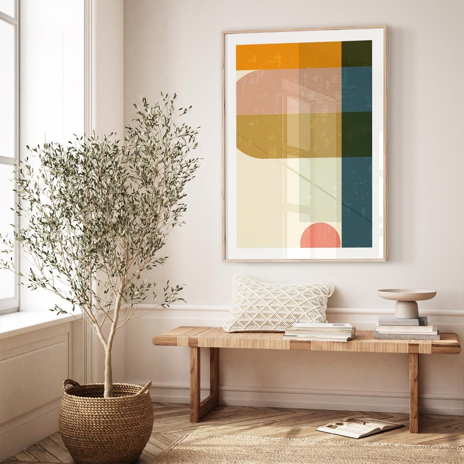 Plakat w ramie 40x50 - Geometryczna Grafika na Plakacie - geometryczna nowoczesna grafika, minimalizm - rama drewno