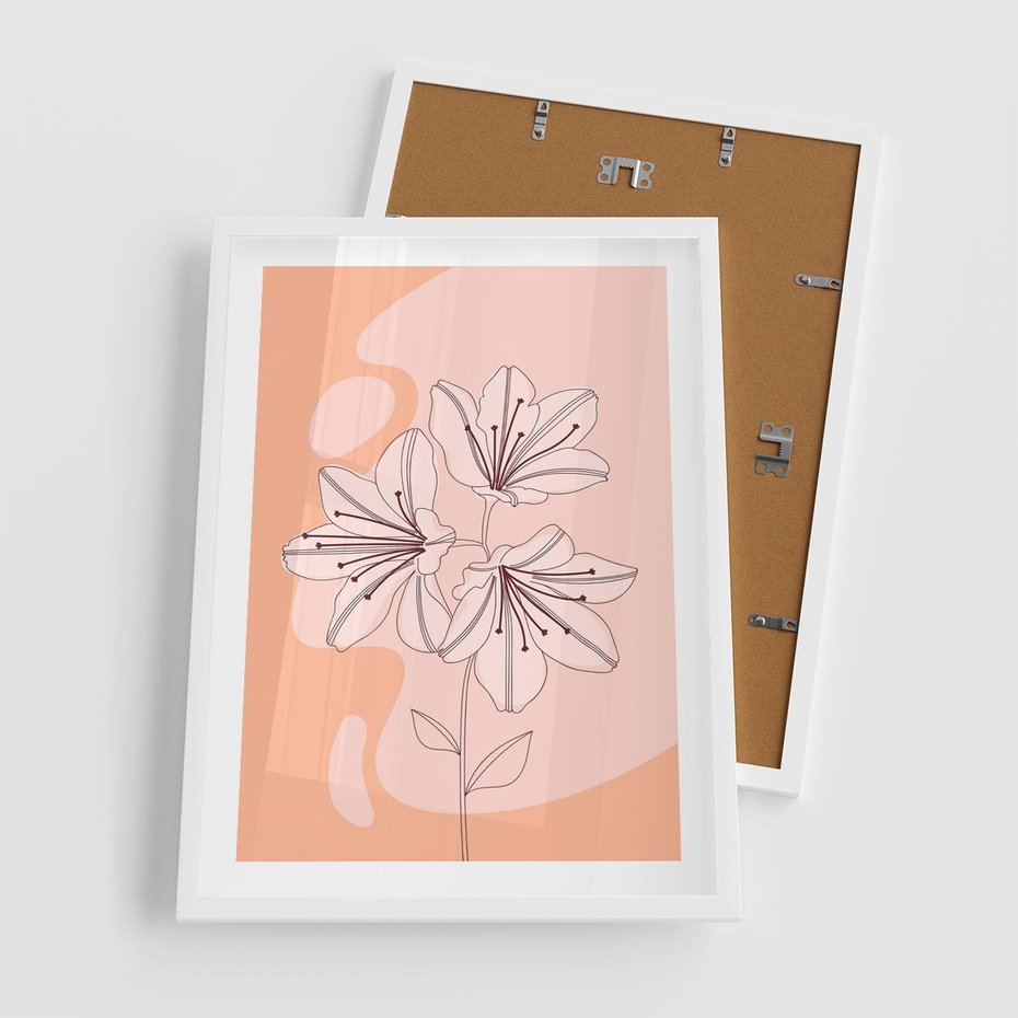 Plakat w ramie 50x70 - Kwiatowa Harmonia - minimalistyczny plakat, pudrowe kwiaty - rama biała