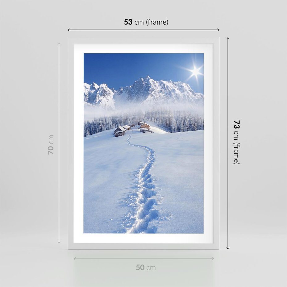 Plakat w ramie 50x70 - Magia zimowych gór - zima, góry - rama biała