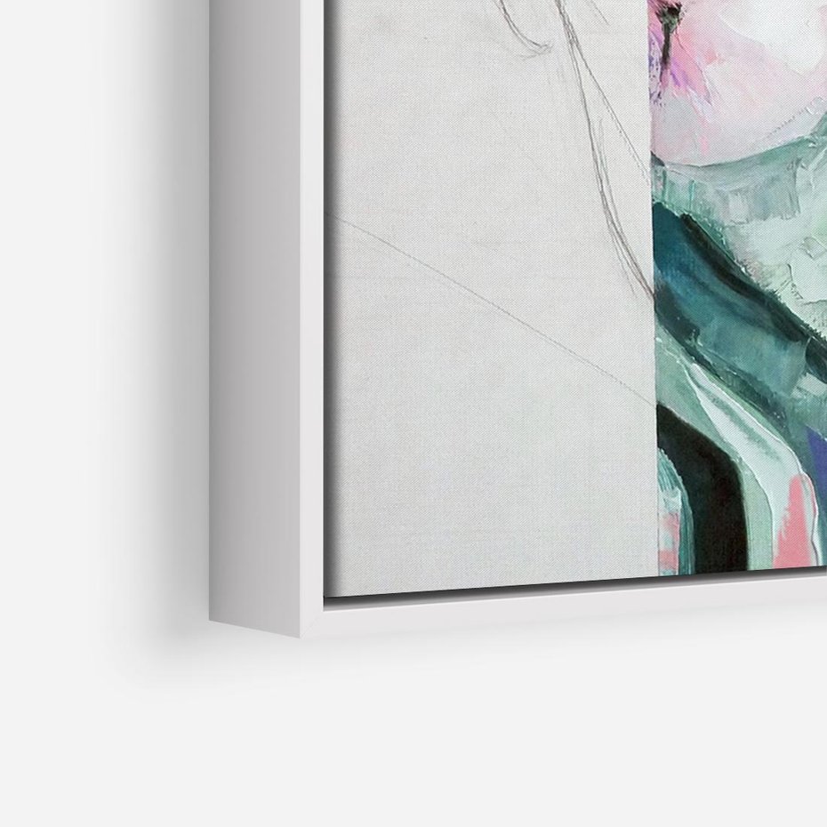 Obraz w ramie 120x80 - Niezakończona Piękność - abstrakcyjny obraz olejny, portret kobiety - rama biała