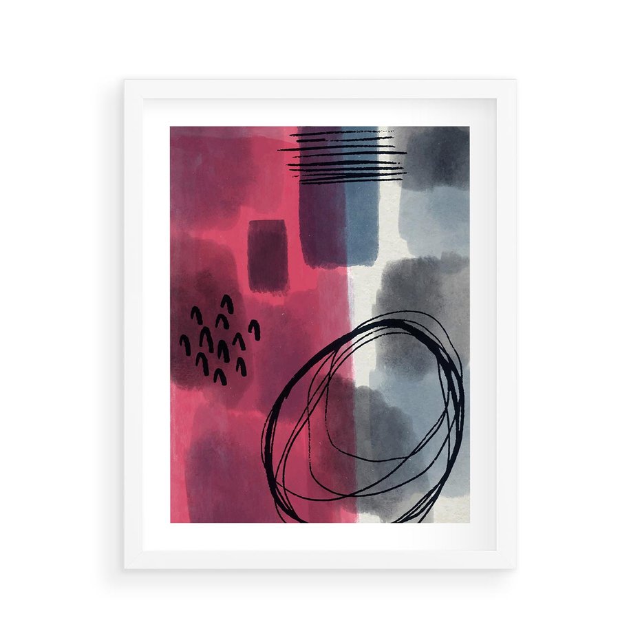 Plakat w ramie 40x50 - Formy w Różu i Granacie - abstrakcja, różne formy - rama biała