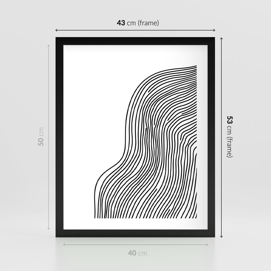 Plakat w ramie 40x50 - Refrakcje Przestrzeni - mnimalistyczna forma, czarne linie - rama czarna
