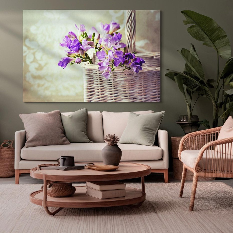 Obraz na płótnie 100x70 - Kwiatowy koszyk - kwiaty, koszyk