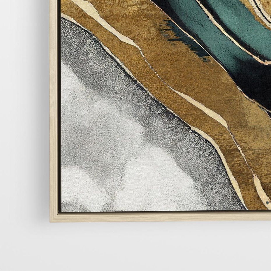 Obraz w ramie 50x50 - Refrakcje płynącej rzeczywistości - jak marmurowa rzeka, linie złota - rama drewno