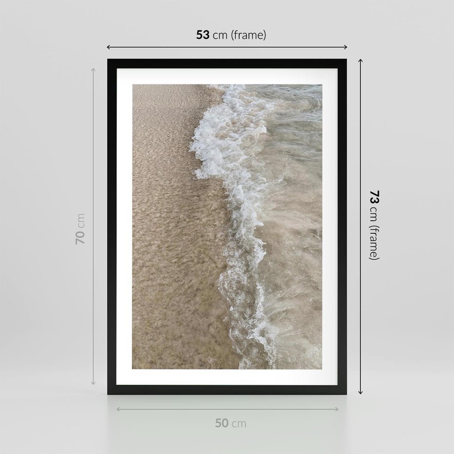 Plakat w ramie 50x70 - Fale Morza na Piasku - plaża, morze - rama czarna