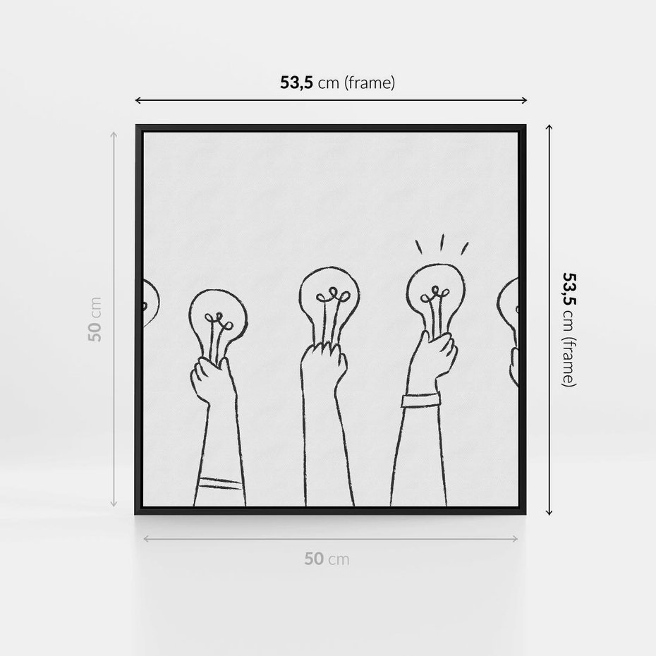 Obraz w ramie 50x50 - Idea w Rękach - szkic, grafika - rama czarna