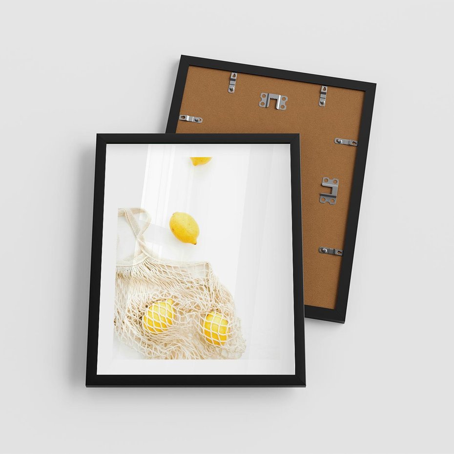 Plakat w ramie 40x50 - Cytrynowa Siatka - cytryny, materiałowa siatka - rama czarna