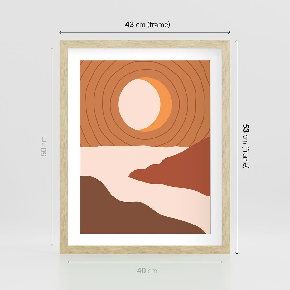 Plakat w ramie 40x50 - Sztuka Zachodu Słońca: Nowoczesna Sceneria - plakat, nowoczesna grafika - rama drewno