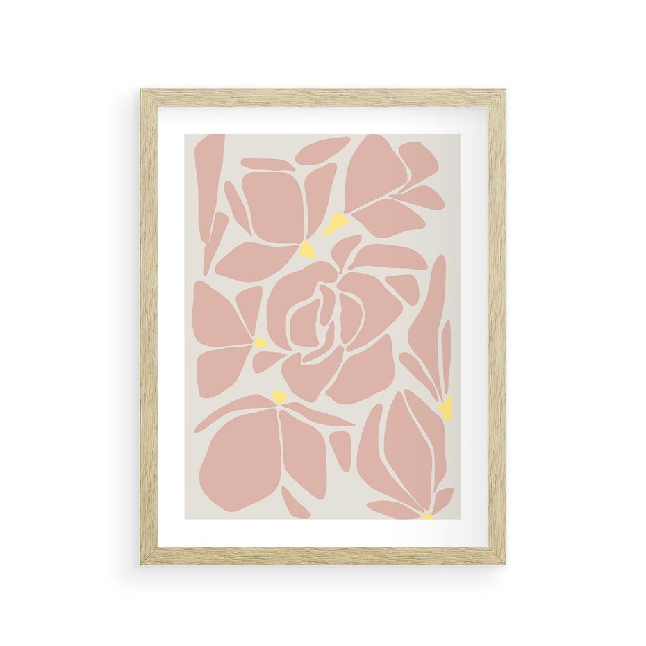 Plakat w ramie 30x40 - Rozplątane Akwarelowe Formy - abstrakcyjne boho kwiaty, kompozycja - rama drewno