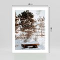 Plakat bez ramy 40x50 - Ławka Pod Śniegiem - zimowy pejzaż, ławka pod śniegiem