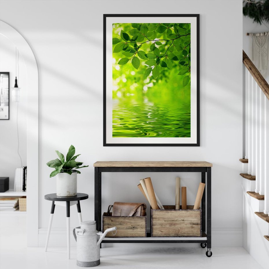 Plakat w ramie 40x50 - Liście w Wodzie - liście, woda - rama czarna