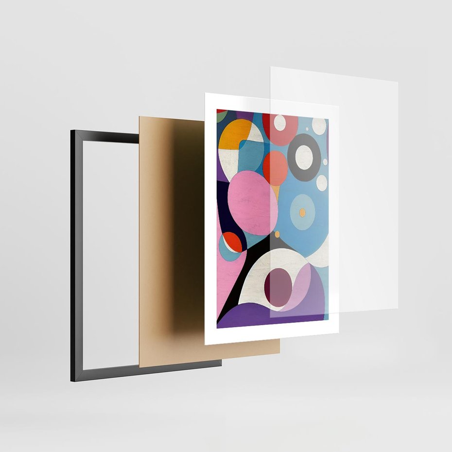 Plakat w ramie 30x40 - Kolorowe Ulotności - abstrakcyjny obraz olejny, żywe kolory - rama czarna