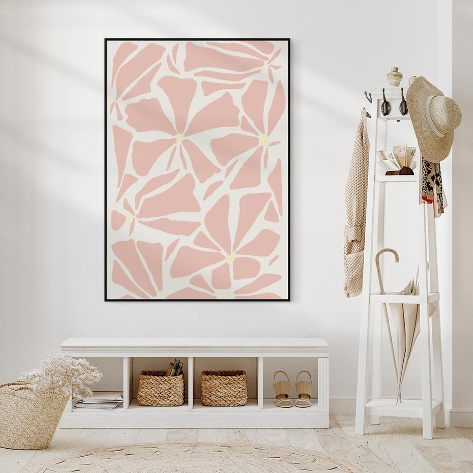 Obraz w ramie 70x100 - Akwarelowe Promienie - abstrakcyjne boho kwiaty, kompozycja - rama czarna