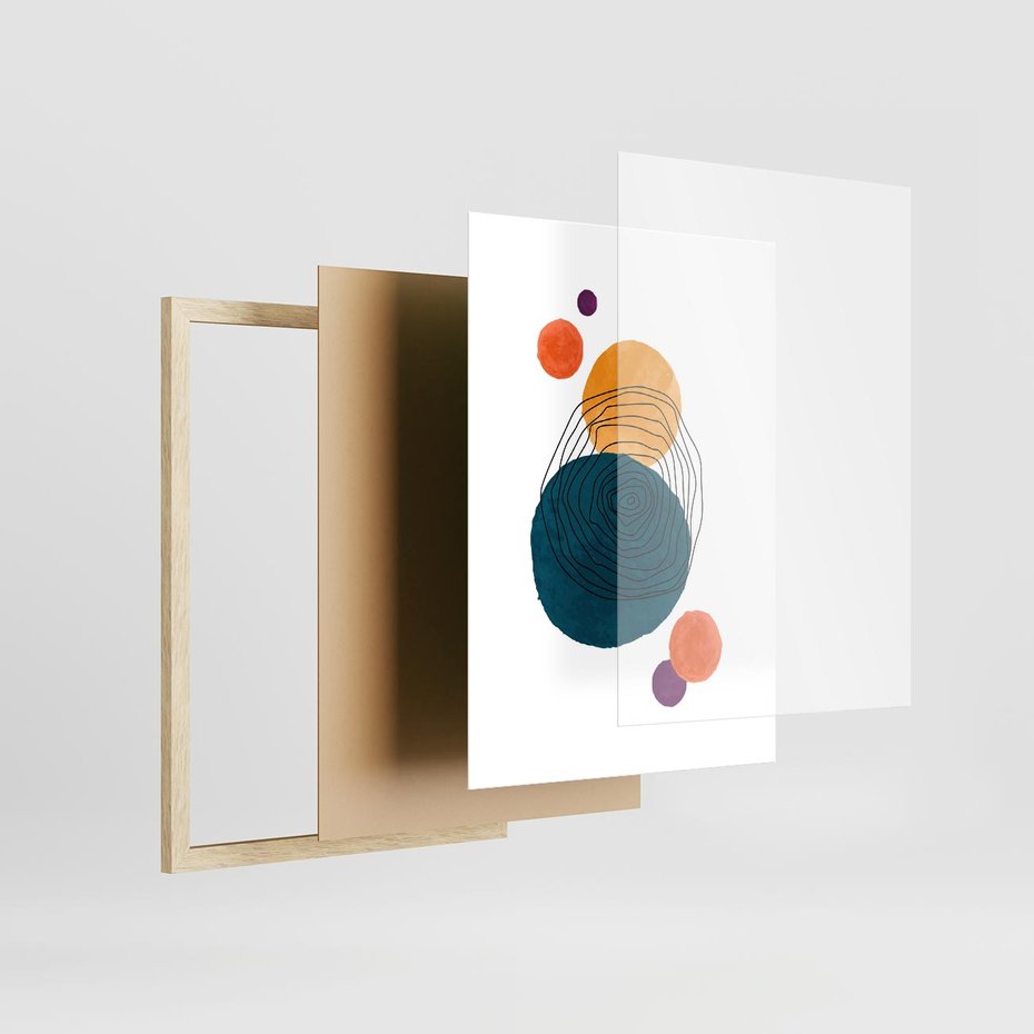 Plakat w ramie 30x40 - Kolorowe Plam z Czarnymi Liniami - kolorowe plamy, szkic - rama drewno