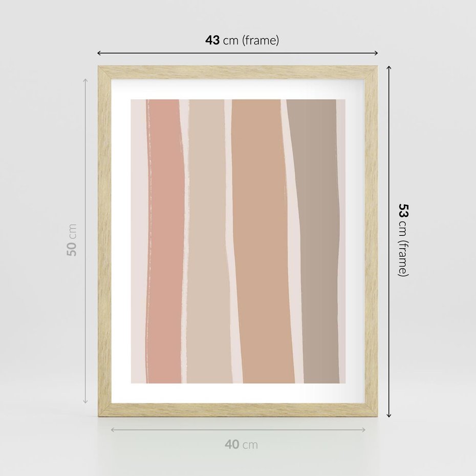 Plakat w ramie 40x50 - Tęczowa Zgaszona Aura - abstakcyjne tęczowe pasy, delikatne odcienie beżu - rama drewno