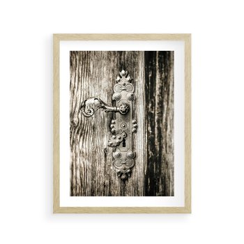 Plakat w ramie 30x40 - Stare Drzwi z Ozdobną Klamką - stare drzwi, klamka - rama drewno
