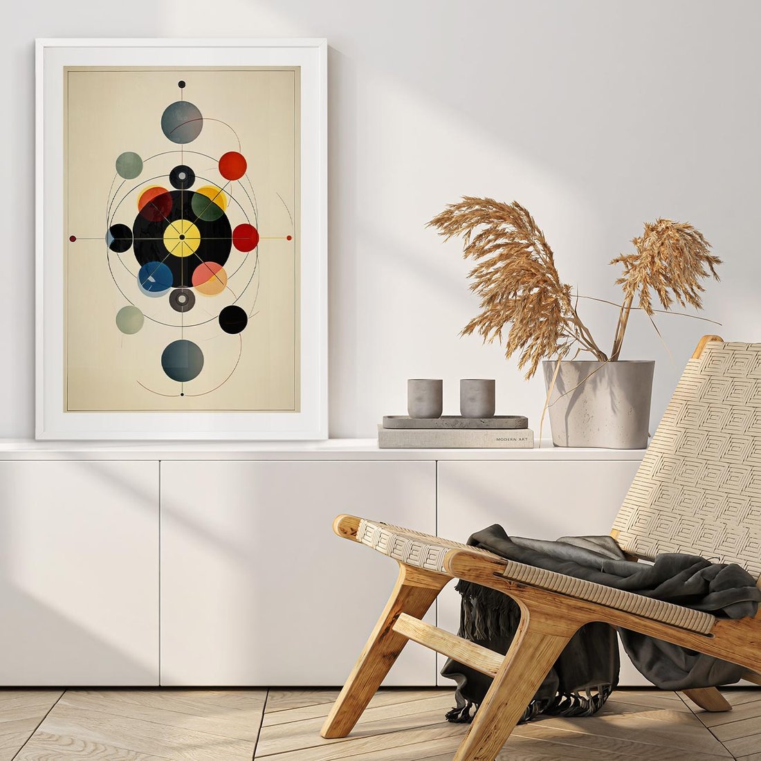 Plakat bez ramy 21x30 - Bezgraniczny Taniec Światła - abstrakcyjna geometryczna kompozycja, koła linie