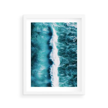 Plakat w ramie 50x70 - Błękitna Siła Oceanu - fale, ocean - rama biała