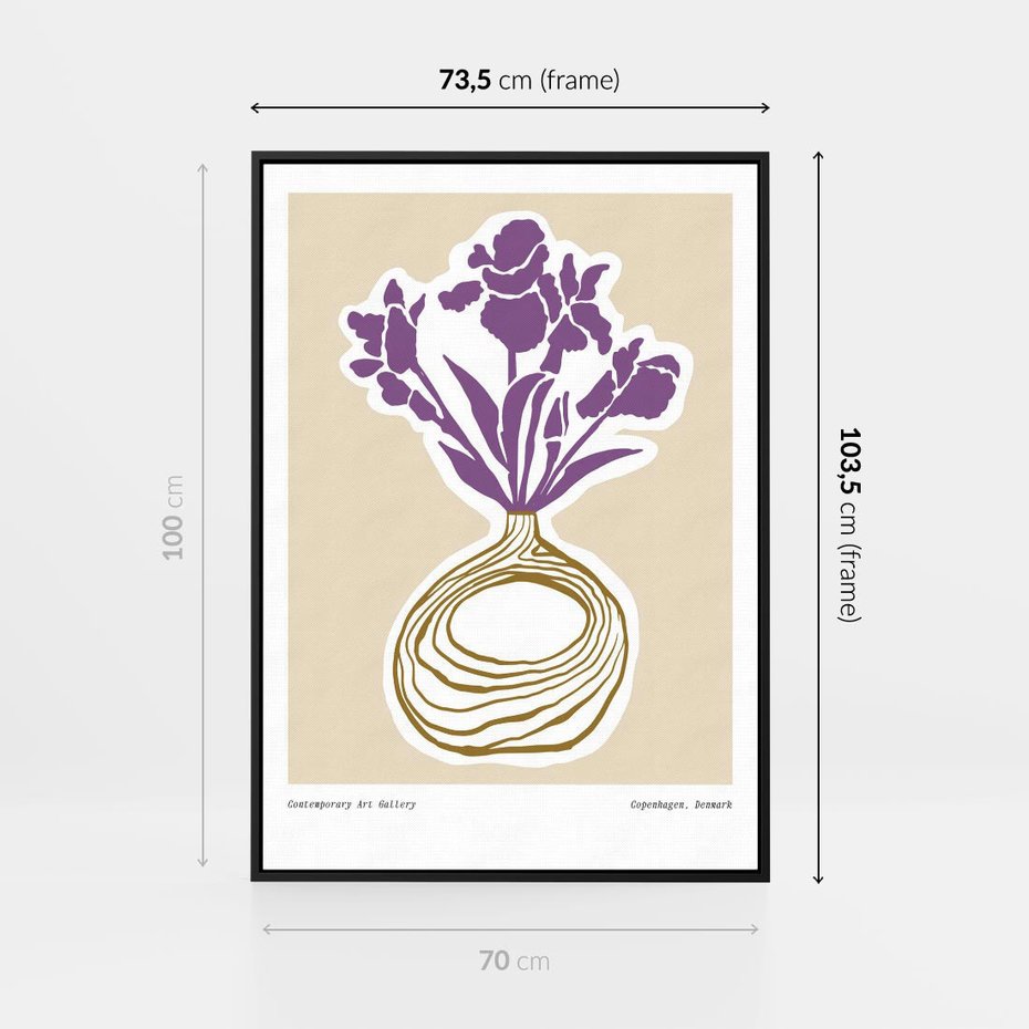 Obraz w ramie 70x100 - Migocące Anomalie - abstrakcyjne liście, kwiaty tropikalne w wazonie - rama czarna